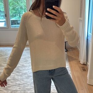 Elegant Cream Cashmere and Silk Crew Neck Sweater with paillette detail